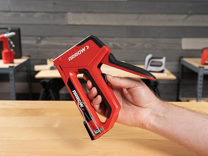 Arrow T501 5-in-1 Manual Staple and Nail Gun, Wire Stapler, and Brad Nailer for Wood, Upholstery, Construction, Insulation, Crafts, Fencing, and Cable, Black/Red