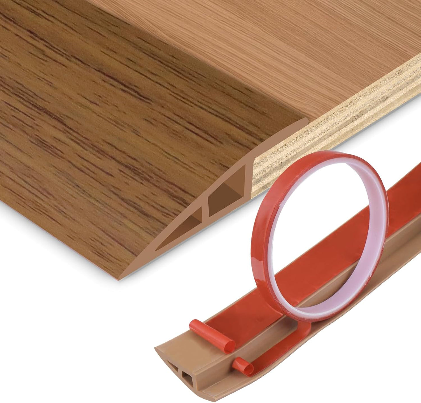 Floor Transition Strip Vinyl Door Threshold Ramp Self Adhesive Carpet Edging Strip Doorway Edge Trim, Overlap Edge Reducer for Laminate Carpet, Floor, Tile (Orange Oak, 1/5" to 2/5", 6.6Ft)