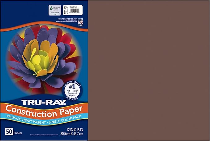 Tru-Ray® Construction Paper, 50% Recycled, 12" x 18", Dark Brown, Pack of 50