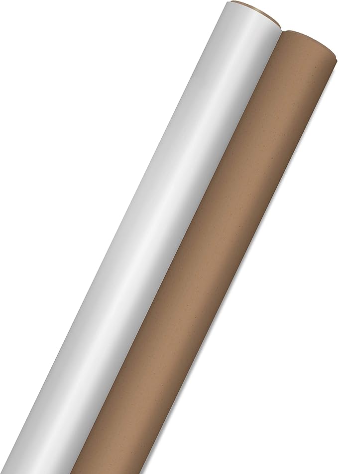 Hallmark Bulk Kraft Wrapping Paper with Cut Lines (2 Rolls: 160 sq. ft. ttl) White and Brown for Christmas, Hanukkah, Baby Showers, Weddings, Birthdays, Valentines Day, Arts & Crafts, Banners