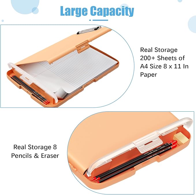 Hongri Clipboard with Storage with Pen Holder, Folder Nursing Clip Board 8.5 x 11 Foilo-Side Opening, High Capacity, Light Weight for Teachers, Classroom. Size 14 x 9.6 x 1.2 in(Light Orange)