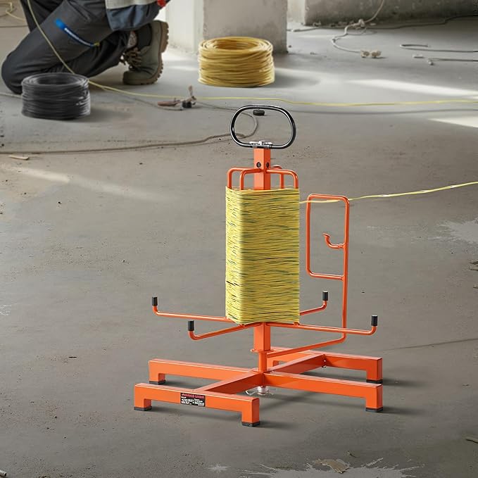 VEVOR Cable Dispenser, Floor or Stud Mounted, Wire Spool Rack, Portable Wire Rack Dispenser with Anti-Slip Metal Handle for Wiring Transport, Swivel Eyelet, for Electrical, Industrial and Retail Use