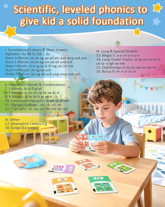 Phonics Talking Flash Cards for Toddlers 3-8, 532 Words, Learn to Read with 2 Paths, CVC Blends Digraphs Long Vowel Sounds, Spelling & Reading, Educational Toys for Kindergarten Homeschool Grades 1-2