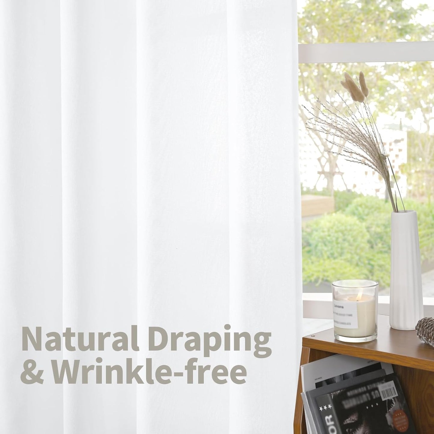 YoungsTex 72 Inch Length White Linen Curtains for Living Room 2 Panels, Rod Pocket Back Tab Semi Sheer Drapes for Light Filtering Window Treatments for Bedroom Dining, 52 X 72 Inch