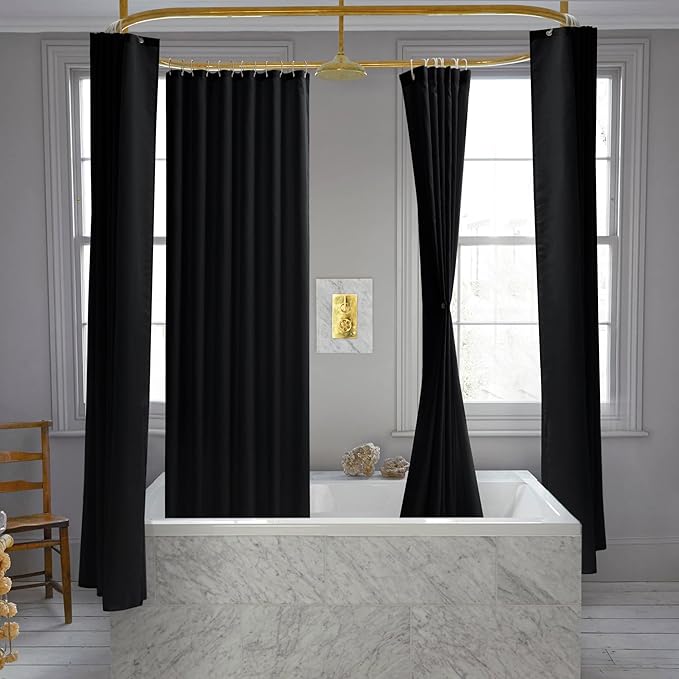 Nasitos Fabric Black Shower Curtain or Liner 4 Pack - W72 x H72 - Washable & Light-Weight Cloth Shower Liners for Bathroom, Soft Hotel Quality, Standard Size (Include 8 Separate Magnets)