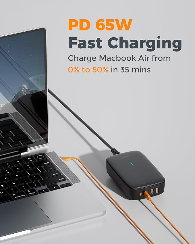 Wireless Charging Station for Multiple Device PD 65W USB C, TESSAN 6 in 1 Magnetic Wireless Charger Station, 5 Ft USB Charging Block Compatible with iPhone, Android Phone, Tablet, Laptop, Home Office