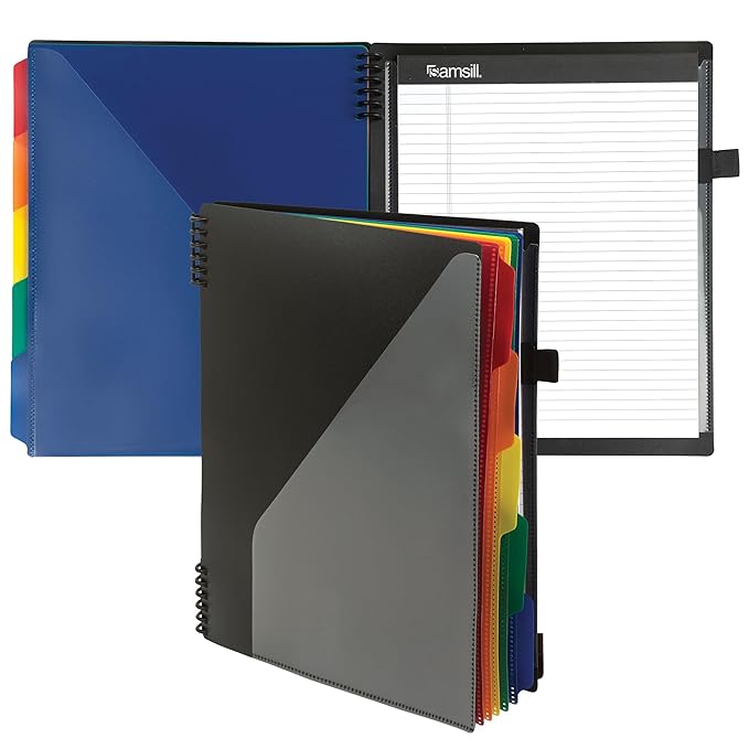 Samsill Spiral Folder Organizer - 5 Dividers & 10 Pockets with Notepad Holder, Multi Pocket Color Cordinated Folder Binder with Customizable Tabs, Document Organizer (Left Handed, Fashion)