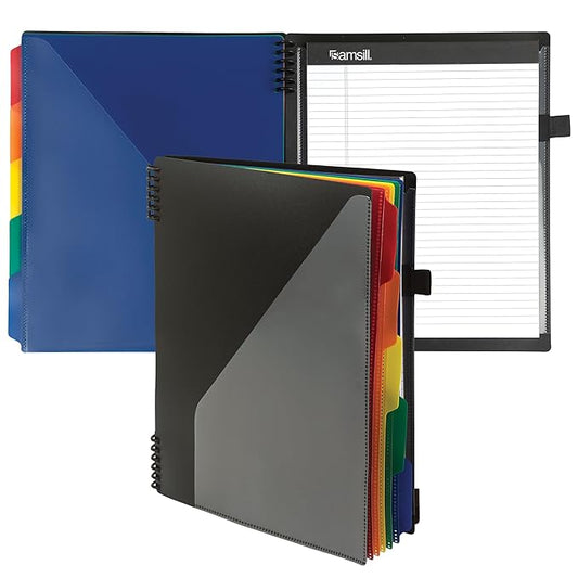 Samsill Spiral Folder Organizer - 5 Dividers & 10 Pockets with Notepad Holder, Multi Pocket Color Cordinated Folder Binder with Customizable Tabs, Document Organizer (Left Handed, Fashion)
