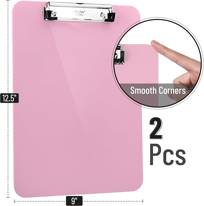 Mr. Pen- Plastic Clipboard, 12.5" x 9", 2 Pack, Clipboard Plastic, Low-Profile Metal Clip with Retractable Hanging Hole