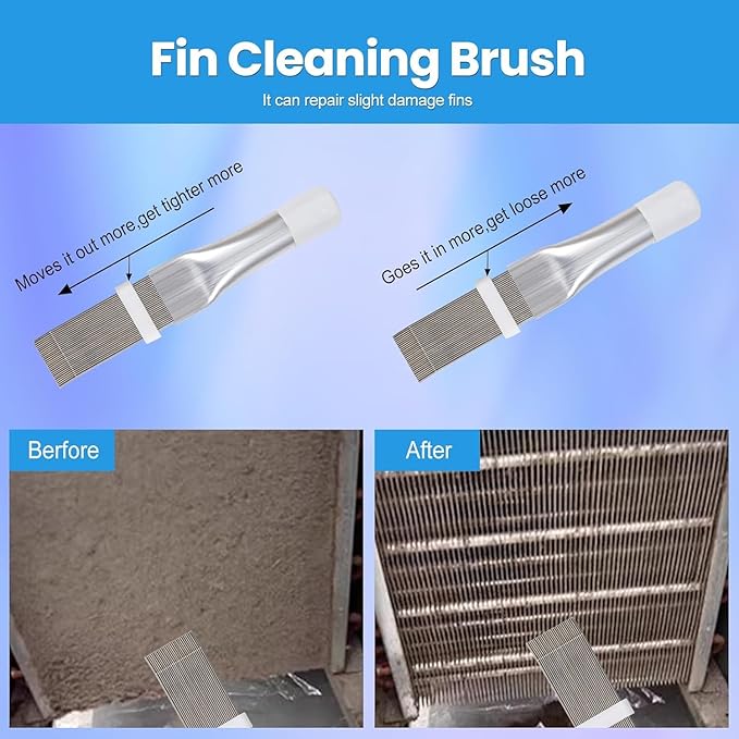 3 Pcs Air Conditioner Condenser Fin Comb Cleaner Kit, Ac Coil Cleaner Brush,1 Stainless Steel Radiator Fin Comb Straightener Refrigerator Tools with 2 Evaporator Radiator Clean Tool