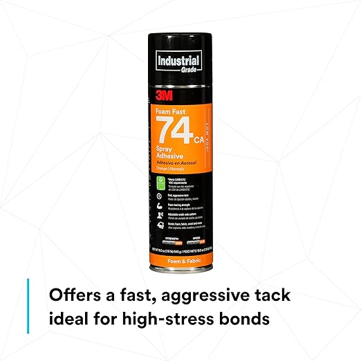 3M Foam Fast 74 CA Spray Adhesive Low VOC <25%, Clear, Net Wt 19.0 oz