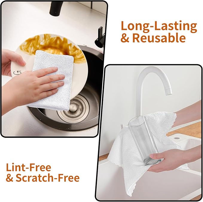 80 Pack Microfiber Cleaning Cloth Roll,Lint Free Rags & Tear Away Reusable Towels Washable Scratch,Ultra Absorbent Dish Rags(12" x 12") for Car Kitchen Home Garage-White