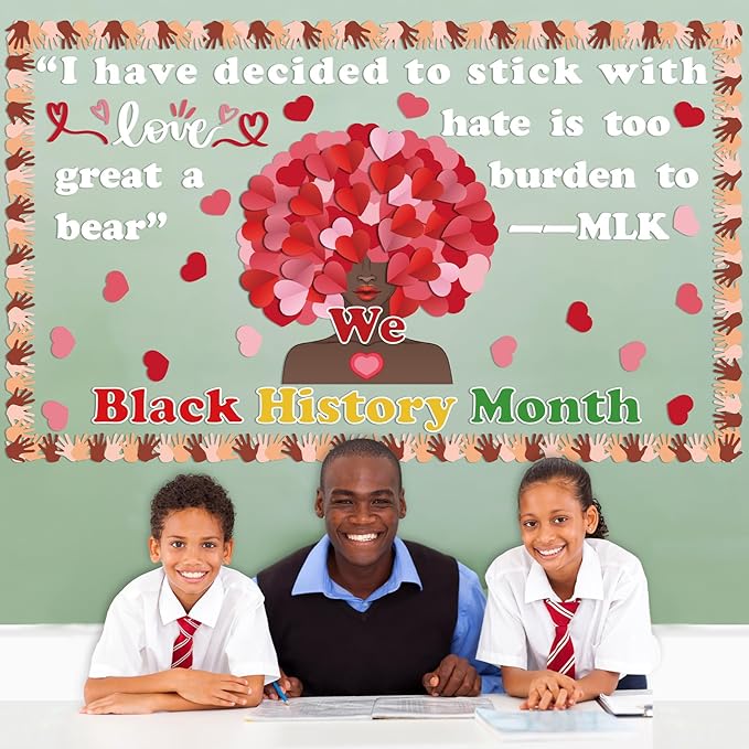 3D Black History Month Bulletin Board Set We Love Black History Valentine Classroom Decorations I Have Decided to Heart Cutouts Hands Bulletin Borders for February African American Inspirational Decor