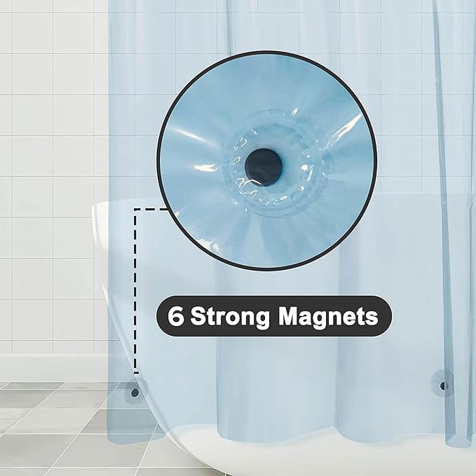 Barossa Design Clear Blue Shower Curtain Liner - PEVA Heavy Duty Shower Liner with 6 Magnets and Metal Grommets, 72" x 72" Waterproof Bathroom Curtains - Clear Blue