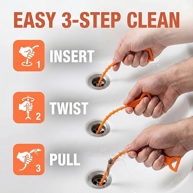 25 Inch Sink Snake Drain Clog Remover Tool,Hair Drain Cleaner Tool, Hair Cather Shower Drain Tool, Drain Auger hair Cleaning Tool for Shower Kitchen Sink Bath Tub Bathroom(6 Pack)
