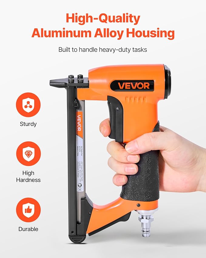 VEVOR Pneumatic Staple Gun, 21 Gauge Air Upholstery Stapler for 80 Series Fine Wire Staples 1/2" Crown 1/4"-5/8" Length, Max 150PCS Loading Air Staple Gun for Upholstering, Woodworking, DIY Projects