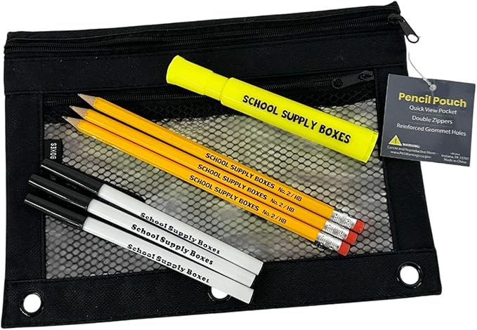 School Supply Boxes | Budget Saver Case (4 Boxes) | Back to School Essentials Kit for Students & Teachers | Includes Spiral Notebook, Crayons, Pens, Pencils, Glue & More