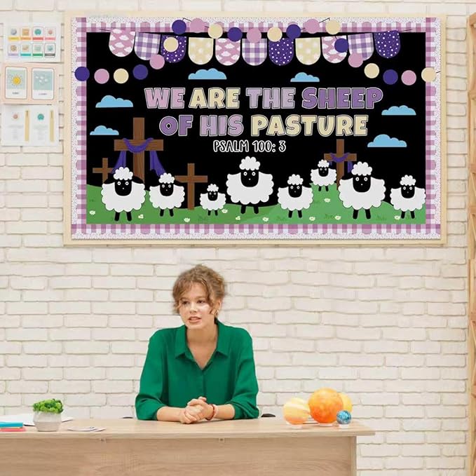 Easter Bulletin Board Decorations Christian Religious Classroom Bulletin Board Set Christian Sheep Cross We are The Sheep of His Pasture Cutouts for Spring School Sunday Home Church Wall Door