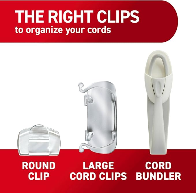 Command Round Cord Clips, Damage-Free Hanging Cable Clips, No Tools Wall Clips for Hanging Electrical Cables of Christmas Decorations, 13 Clear Cord Clips and 16 Command Strips