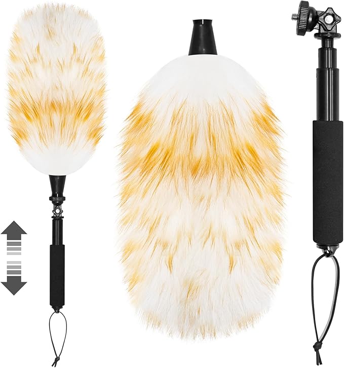 Extendable Lambswool Duster with 23-47 inch Rotatable Aluminium Alloy Pole, Natural Fluffy Reusable Wool Duster for Cleaning High Ceilings, Pendant Lamps, Blinds, Furniture and Roof
