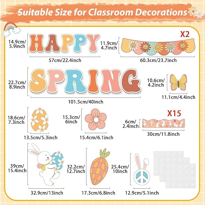gisgfim Spring Bulletin Board Decoration Set Easter Bunny Borders Cutout for Party School Classroom Door Welcome Bulletin Board Craft Home Wall(Groovy Spring)