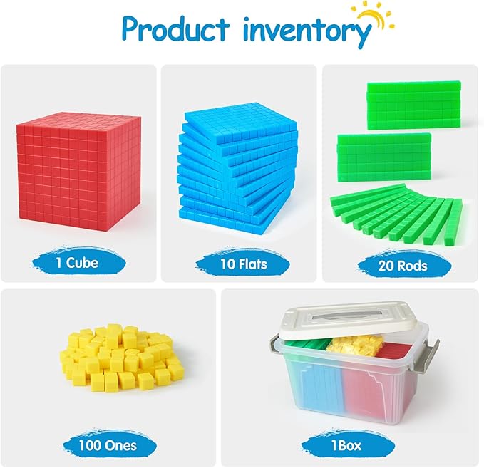 Plastic Base Ten Blocks Set,Maths manipulatives for 2nd Grade classrooms.Place Value Blocks,Counting Cubes to Help Kids Learn Maths (1)