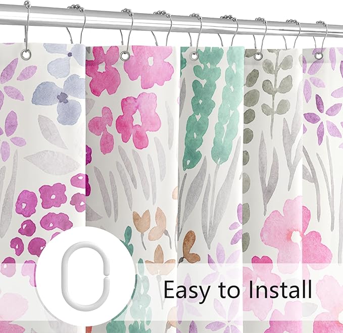 Small Stall Shower Curtain 36 x 72 Inch, Half Narrow Cute Floral Shower Curtain for Bathroom, Hot Pink Wildflower Boho Cottagecore Fabric Shower Curtain Set with Hooks