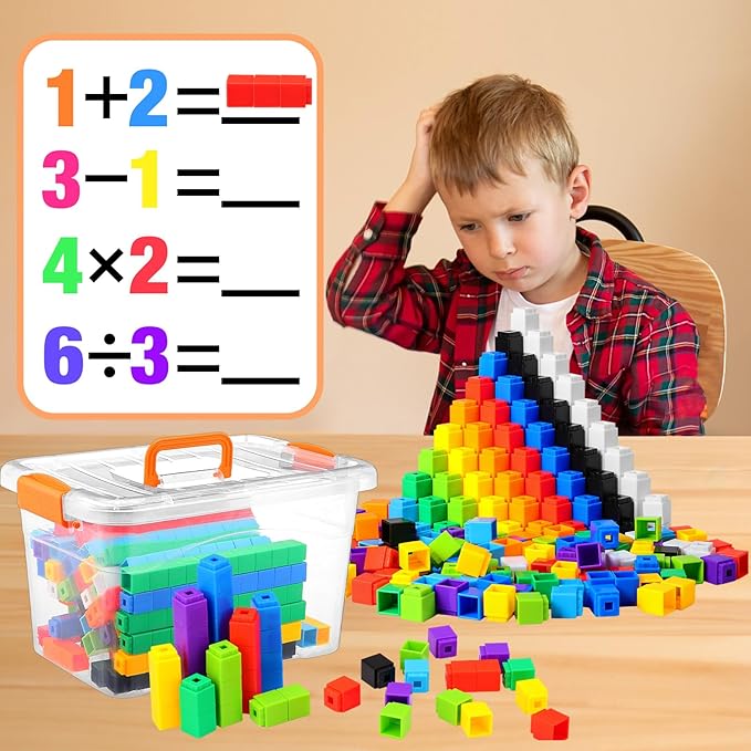 Jenaai 200 Pcs Math Cubes Counting Blocks Linking Connecting Cubes Math Manipulatives with Storage Container Educational Toy for Kids Age 4-8 Kindergarten STEM Activities Preschool(Orange)