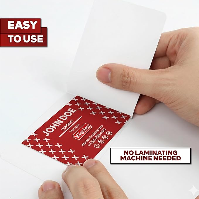 XFasten Self Sealing Laminating Pouches Business Card Size, 50-Pack, 10 Mil Non-Yellowing Business Card Laminating Pouches, Self-Adhesive Laminate Sheets, Durable, No Machine Needed, 4 in x 3 in