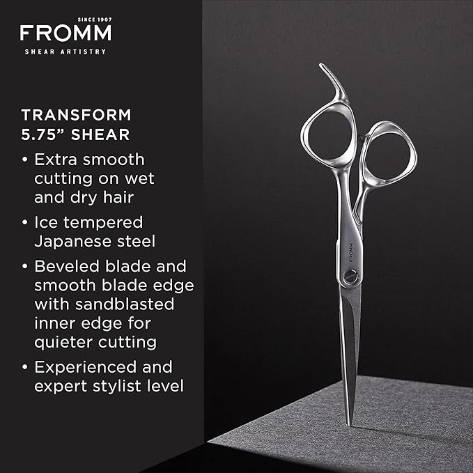 Fromm Professional Transform 5.75" Extra Smooth Hair Cutting Shears on Wet & Dry Hair in Matte Silver Japanese Steel Scissors with Beveled Blade for Experienced & Expert Stylists