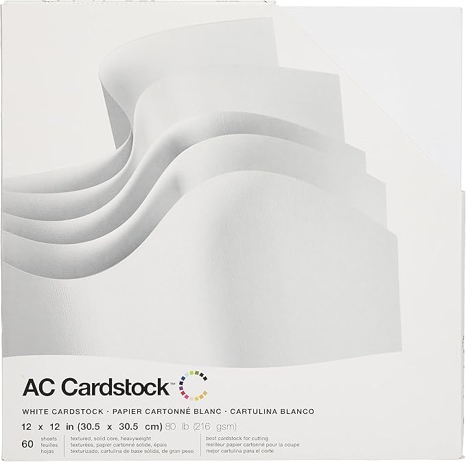 American Crafts Textured Cardstock Pack 12"X12" 60/Pkg-Solid White