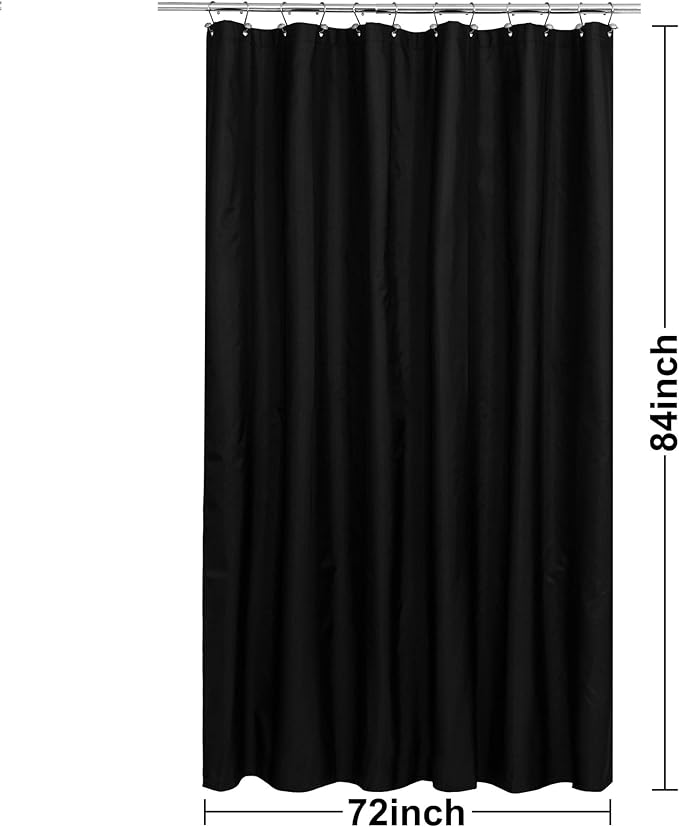 N&Y HOME Fabric Shower Curtain or Liner Extra Long 72 x 84 Inches - Hotel Quality, Machine Washable, Water Repellent - Black, 72x84