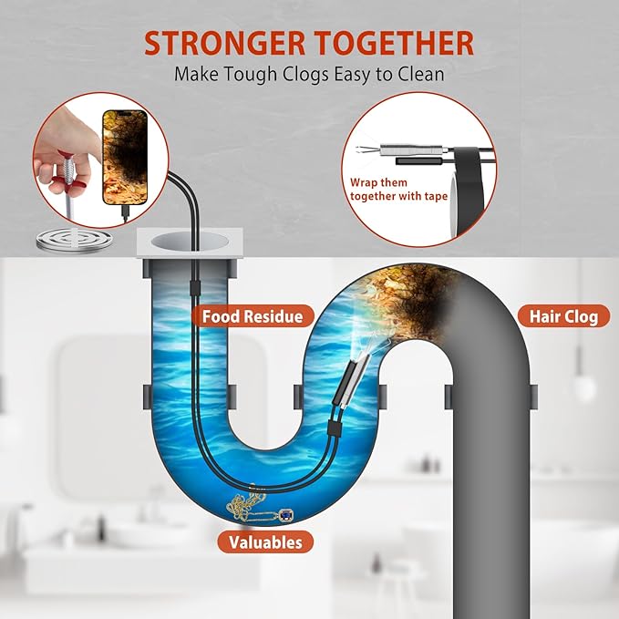 78.7inch Drain Snake with Endoscope, Visual Drain Cleaner Tool, Drain Clog Remover & Endoscope Camera, 19.69inch Drain Snake Hair Remover(3pcs), Drain Auger for Sink, Toilet, Bathtub