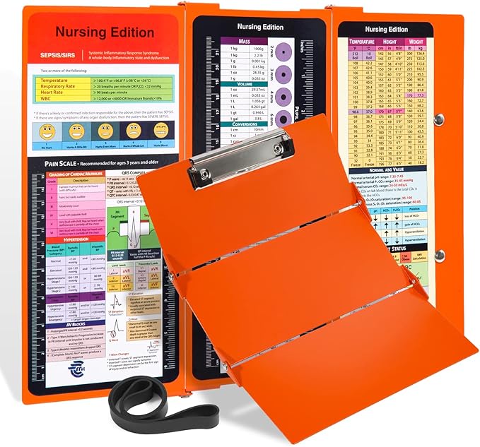 Nursing Clipboard with Nursing and Medical Edition Cheat Sheets 3 Layers Foldable Nurse Clip Boards Notepad for Students, Nurses and Doctors