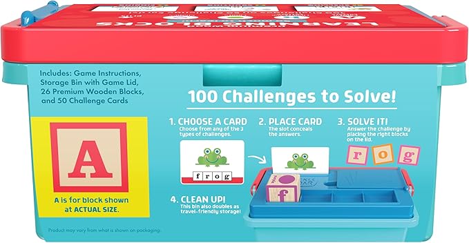 Chuckle & Roar - Learning Blocks: Alphabet Blocks & Learning Flashcards - Educational Learning Activity for preschoolers - Fun and Engaging for Toddlers - Storage Bin Included for Easy cleanup