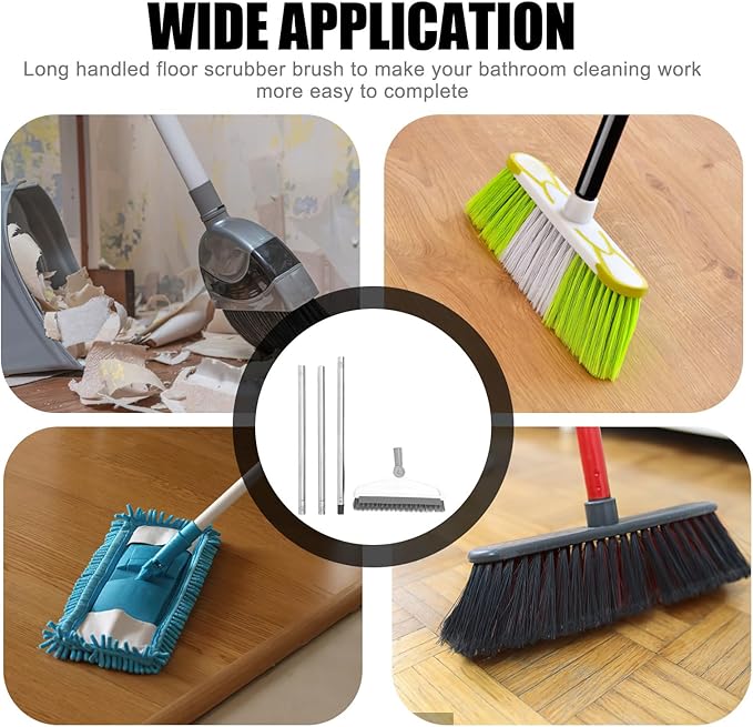 GALPADA Shower Floor Brush with Long Handle 126Cm, Stiff Bristle Scrubbing Brush for Bathroom Tile Grout and Toilet Cleaning, Gray-White Floor Scrubber for Indoor Shower and Kitchen Use