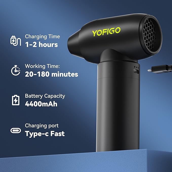 Compressed Air Duster, YOFIGO Electric Air Duster PC & Keyboard Cleaning Kit, 150000RPM Rechargeable 4-Speed Dust Mover for Car, Mini Metal Handheld Air Blower Replaces Compressed Air Can
