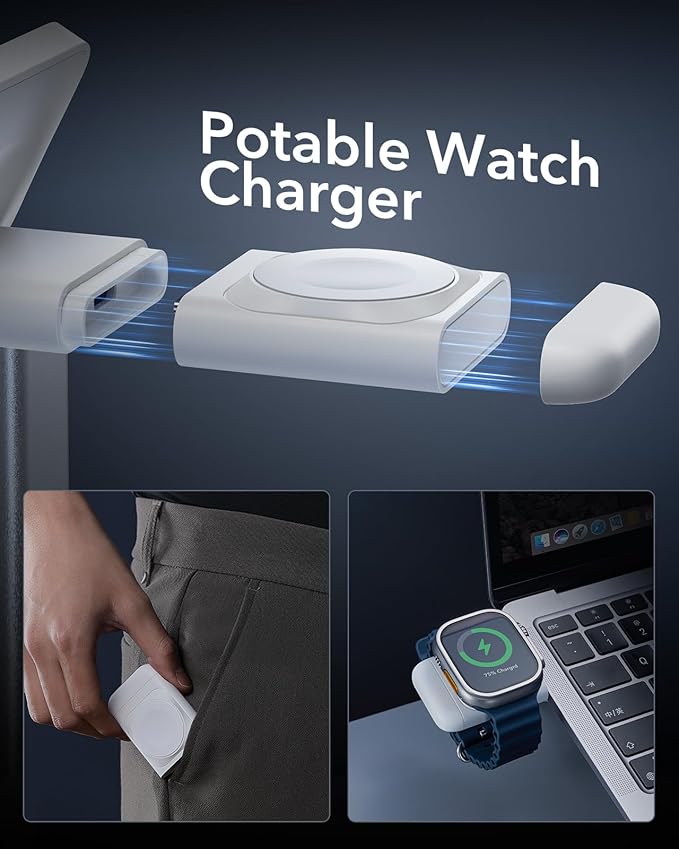 ESR for 3 in 1 Wireless Charging Station, Certified Apple Watch Charger, 15W MagSafe Charger Stand for iPhone, Wireless Charger for Multiple Devices iPhone 17/16/15/14/13, Watch, AirPods, White