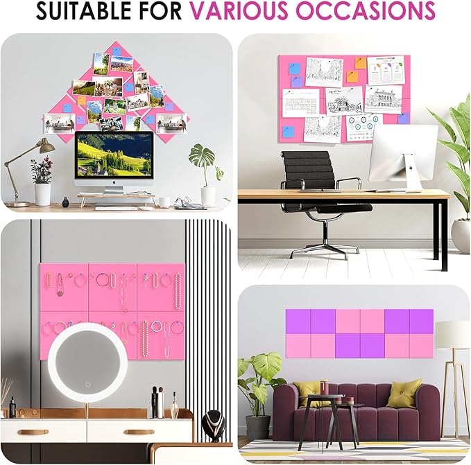 MaxGear Large Cork Board for Wall 36" x 24", Pink Bulletin Board, 6 Pack Felt Wall Tiles with Pushpins, Cork Boards for Office Pin Board Tack Board Cork Boards
