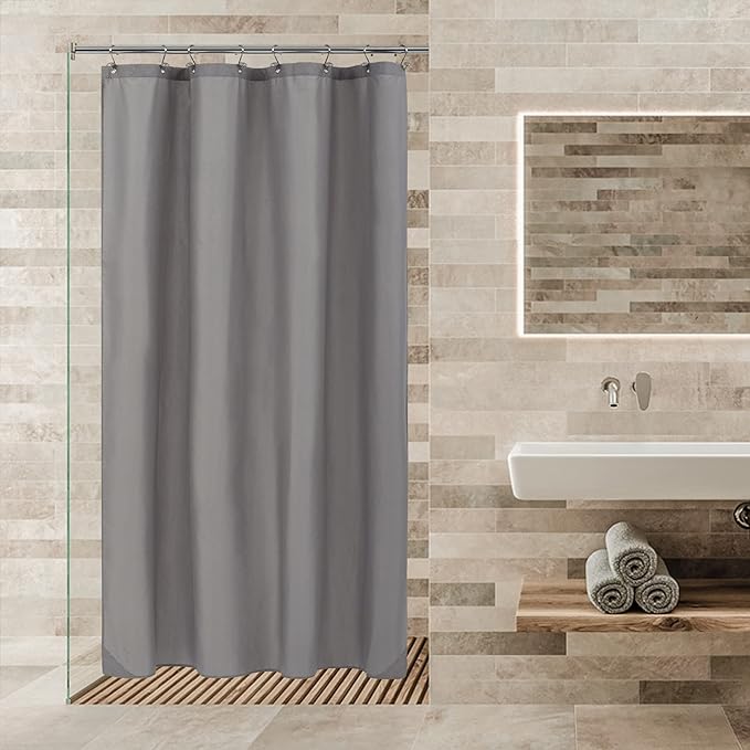 ALYVIA SPRING Stall Fabric Shower Curtain Liner Waterproof - 48" x 72", Soft & Lightweight Stall Size Shower Curtain with Magnets, Machine Washable - 48x72, Grey