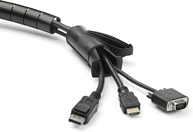 StarTech.com 1.5m (4.9ft) Cable Management Sleeve - Spiral - 1.8" (45mm) Diameter - W/Cable Loading Tool (CMSCOILED3), Black