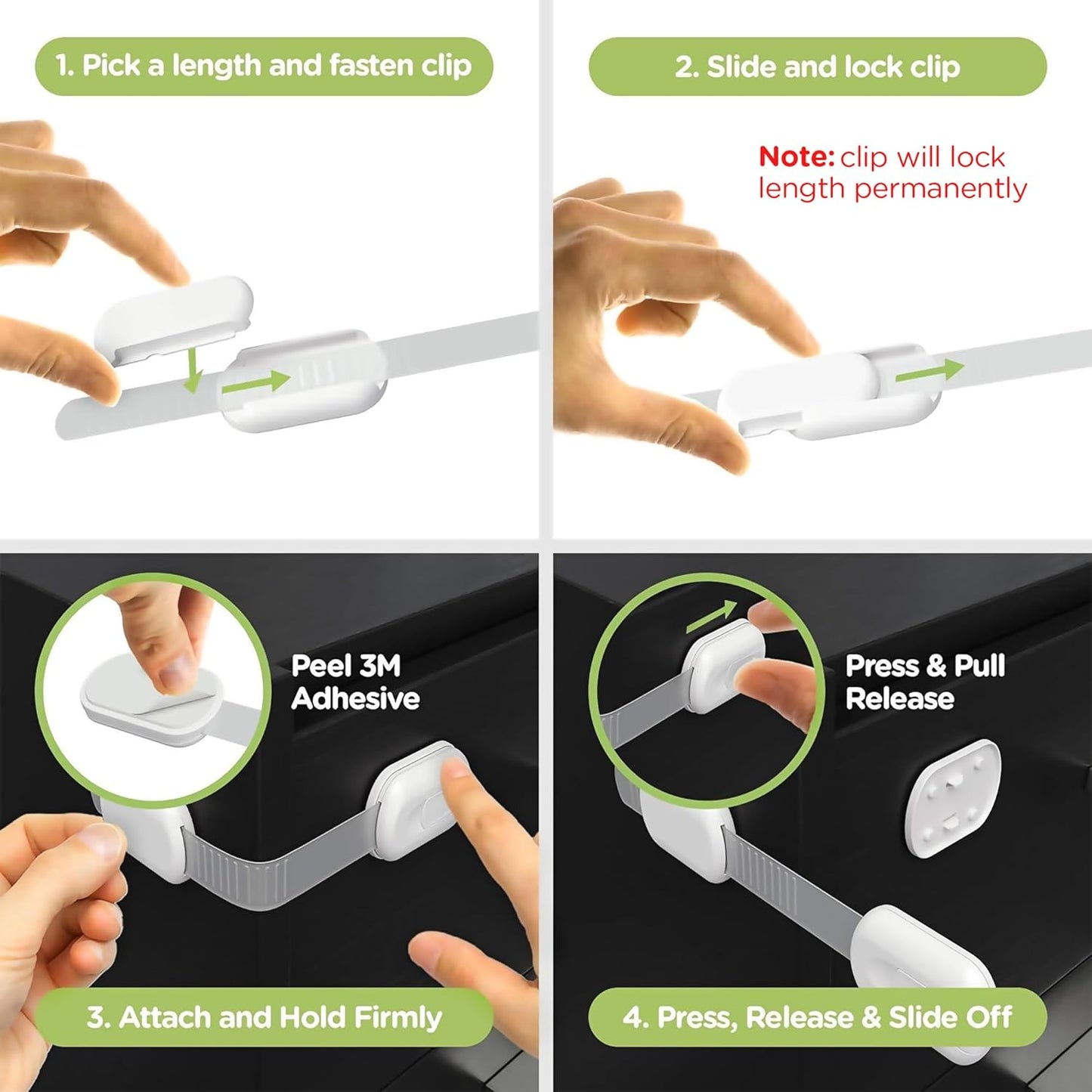 Baby Proofing Child Safety Locks (2 Pack) by Skyla Homes - The Safest, Quickest and Easiest 3M Adhesive Cabinet Latches, No Screws & Magnets, Multi-Purpose for Furniture, Kitchen, Ovens, Toilet Seats