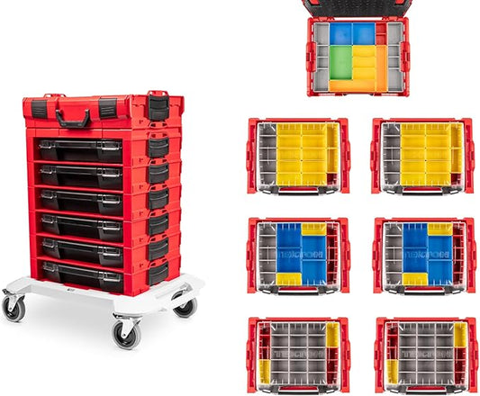 TEKTON 6-Drawer Rolling Stack with Shallow Tool Box (L-BOXX 1) and Organizer Bins | OLB99204