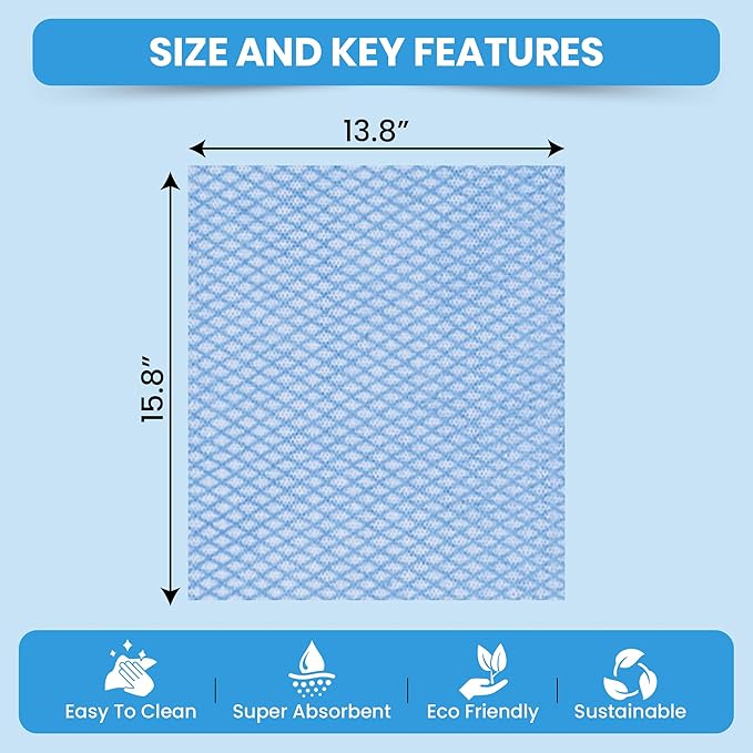 Disposable Cleaning Cloths, 50 Packs, 13.8"x15.8" Reusable Kitchen Towels, Soft Absorbent Multipurpose Household Cleaning Towels, Disposable Dish Cloths for Kitchen, Stove, Bathroom, Handy Wipes, Blue