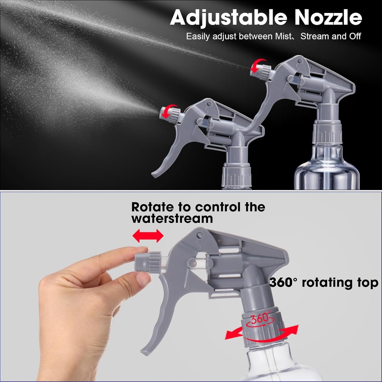 Eccliy 12 Pcs 16 Oz Plastic Spray Bottle, Adjustable Empty Reusable Sprayer for Cleaning, Planting, Water, Bathroom and Kitchen, BBQ, Commercial and Residential(Pure Grey,Clear)
