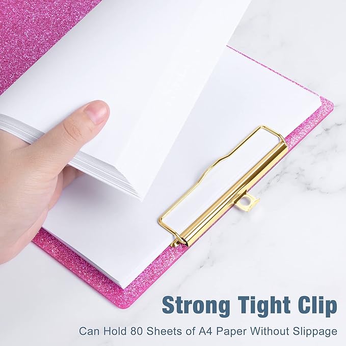 Piasoenc Acrylic Clipboards, Fashion Glitter Clip Board with Low Profile Gold Clip, Designed for Classroom School and Office Use, A4 Letter Size 9 x 12.5 in,Warm Pink