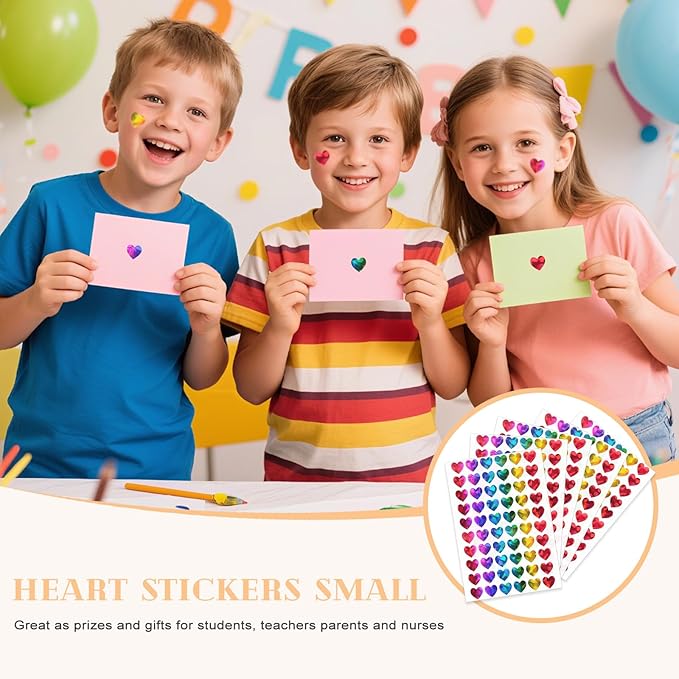 1800pcs Mini Heart Stickers (0.5 Inch), Colorful Holographic Rainbow Reward Stickers for Teachers, Behavior Chart, Planners, Scrapbooking & Envelope Seals (30 Sticker Sheets)