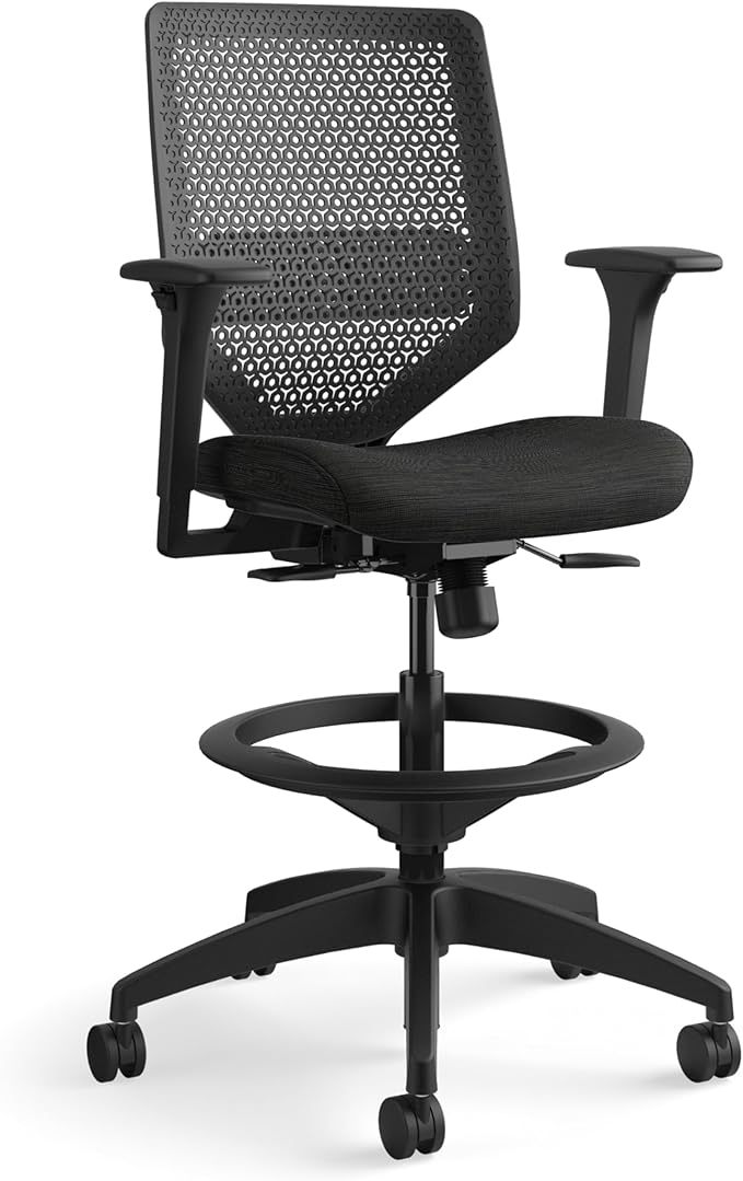 HON Solve Standing Desk Chair with Lumbar Support. ReActiv High Back Support, Ergonomic Office Chair with Foot Rest, Adjustable Height