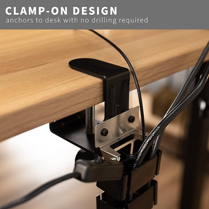VIVO No Drill Clamp-on Desk Vertebrae Cable Management Kit, Adjustable Quad Entry Flexible Cord Organizer for Home Office, Black, DESK-AC01P-B