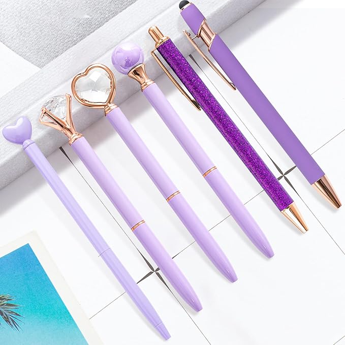Personalized Pens for Women, 6 Pcs Purple Pens Ballpoint Pen Bulk, 1.0mm Medium Point Black Ink Pen for Journaling, Office and School Supplies Gifts for Nurse Teacher (Purple)